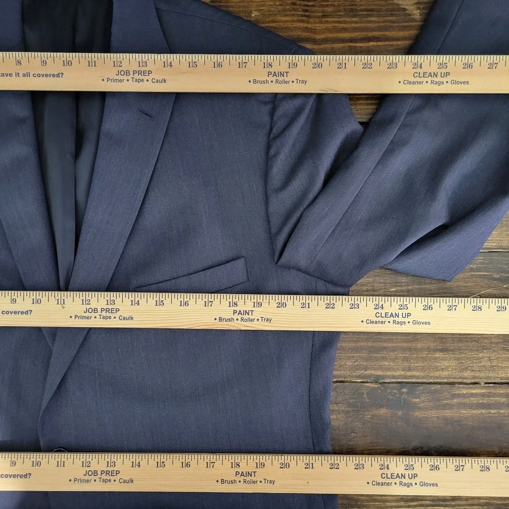 Tom James Men's Sport Coat Blazer‎ Two Button Navy Blue Wool Herringbone 44S
